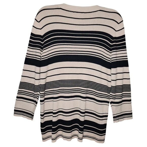 Elementz Womens Striped Pullover Sweater Cotton Blend Black‎ Beige Size 1X - Picture 10 of 11